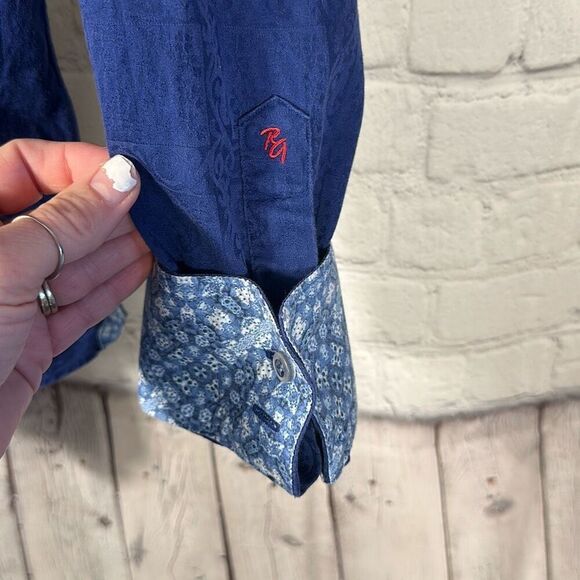 Robert Graham Men’s Navy Blue Paisley Long-Sleeve Button-Up Shirt XL Flip Cuff - Picture 5 of 12